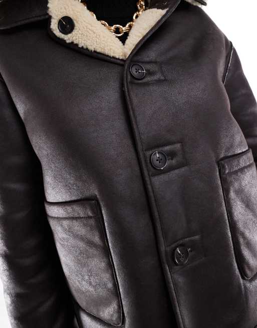 Stradivarius reversible borg jacket in ercu and brown