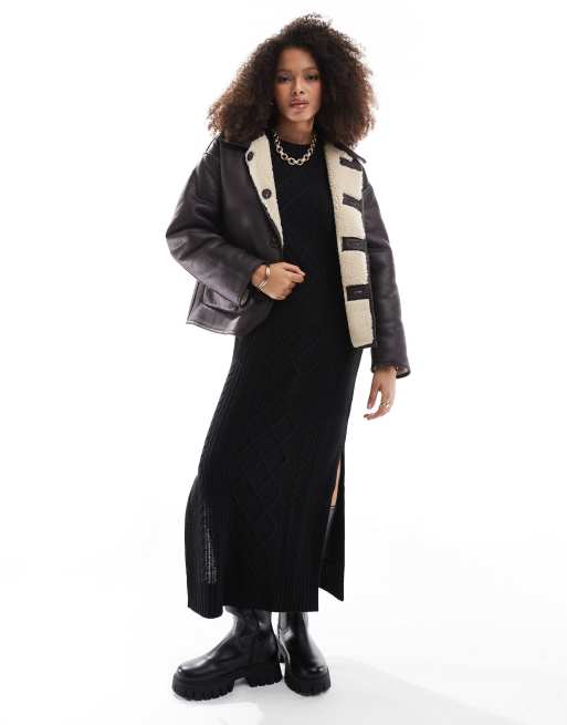 Stradivarius reversible borg jacket in ercu and brown