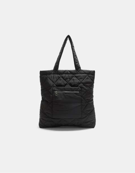 Stradivarius Reversible padded shopper bag in black - view 1