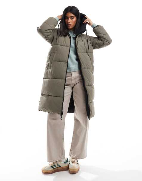 Stradivarius reversible puffer coat in khaki and black - view 1