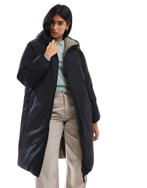Stradivarius reversible puffer coat in khaki and black ASOS