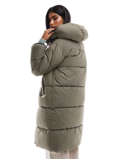 Stradivarius reversible puffer coat in khaki and black