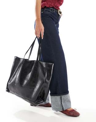 Stradivarius reversible shopper bag in black