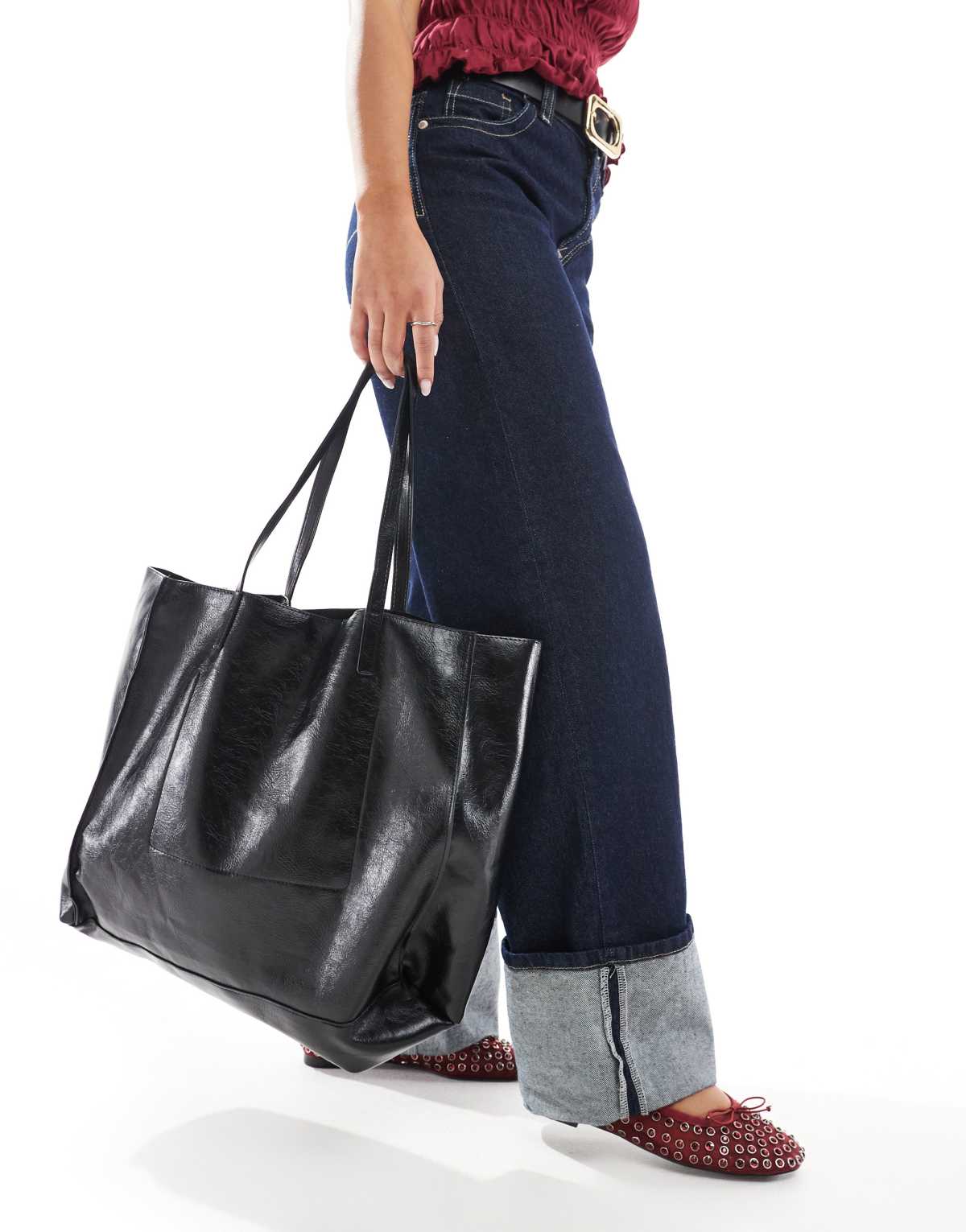 Stradivarius reversible shopper bag in black