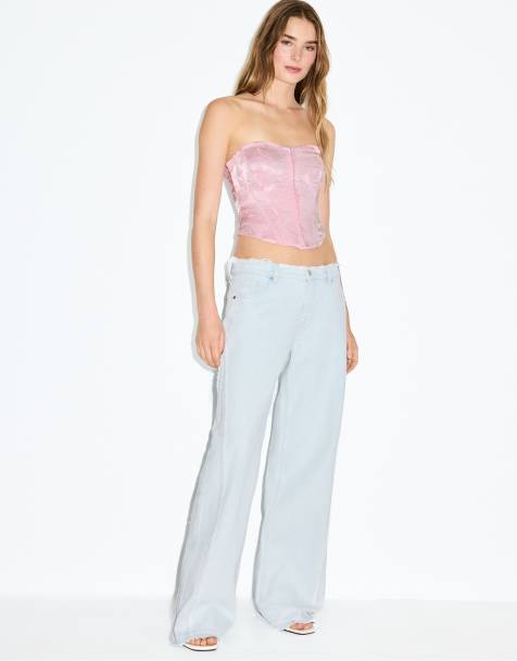 Stradivarius – Rework – Jeans in mittlerem Hellblau mit niedrigem Bund und weitem Bein - view 1
