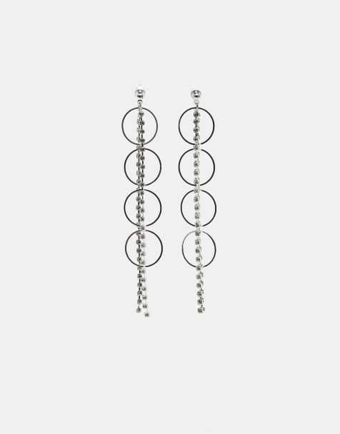 Stradivarius Rhinestone dangle earrings in grey - view 1