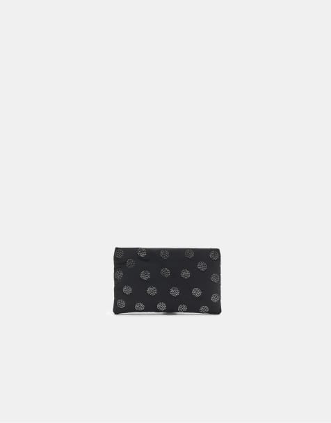 Stradivarius Rhinestone flat toiletry bag in black - view 1