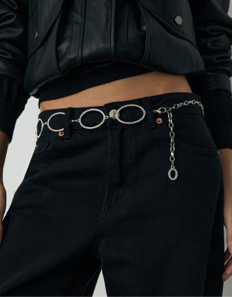 Stradivarius Rhinestone hoop belt in grey - view 1