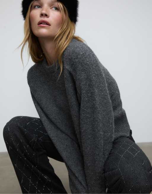 Stradivarius Rhinestone jeans in black denim washed effect