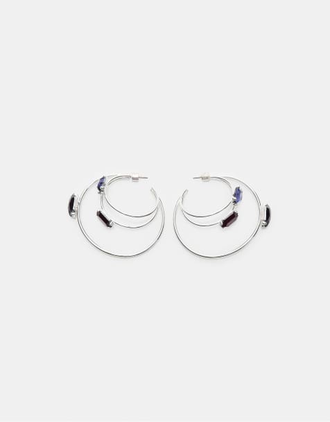 Stradivarius Rhinestone maxi hoop earrings in grey - view 1