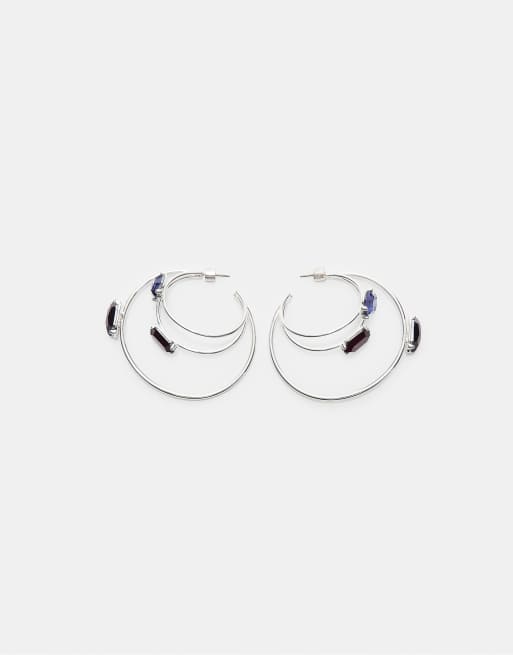 Stradivarius Rhinestone maxi hoop earrings in grey
