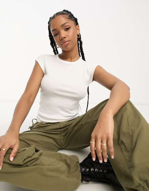 Stradivarius ribbed baby tee in white - view 1