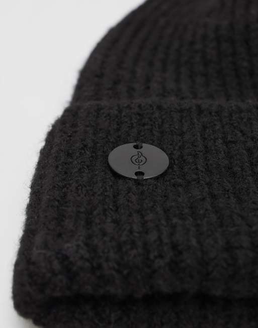 Stradivarius ribbed cap with plate in black, 2 of 3