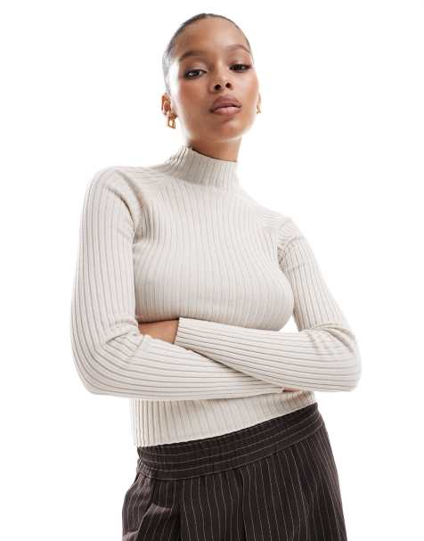Stradivarius ribbed jumper in beige - view 1