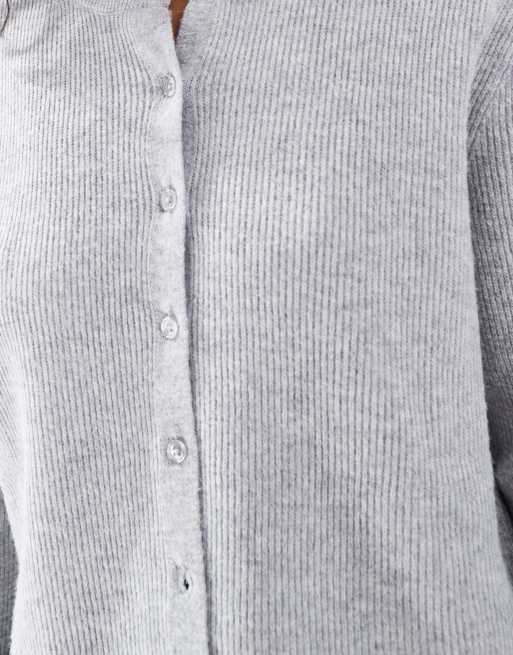 Stradivarius ribbed knit cardigan with buttons in grey melange, 4 of 4