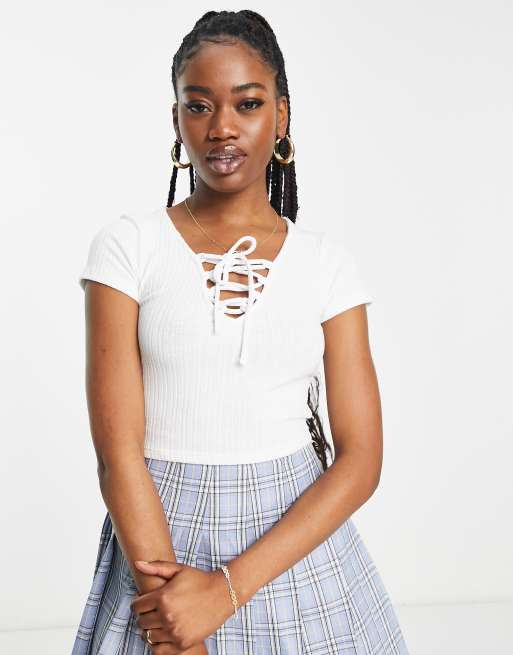 Ribbed Crop Top with Neck Tie-Up