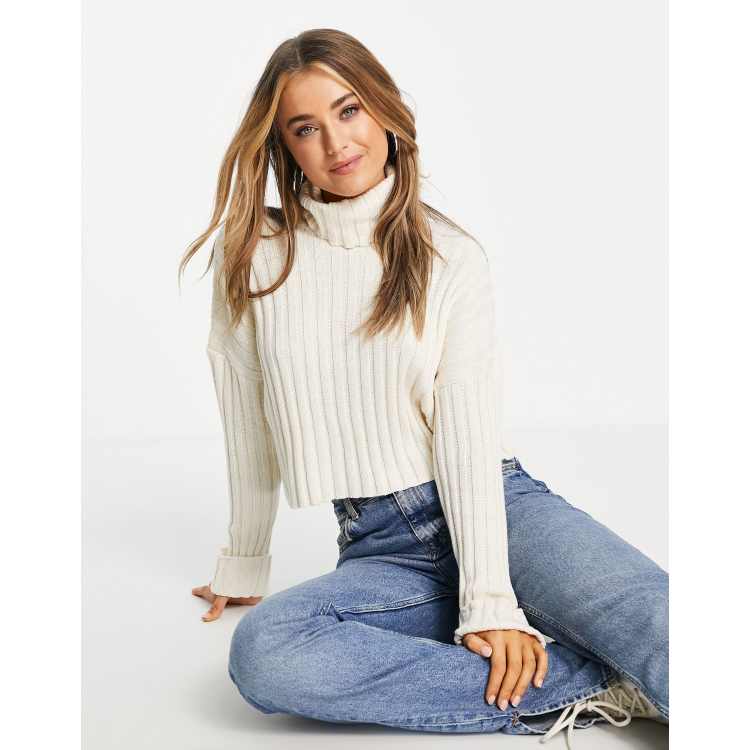 Cream ribbed roll neck jumper hotsell