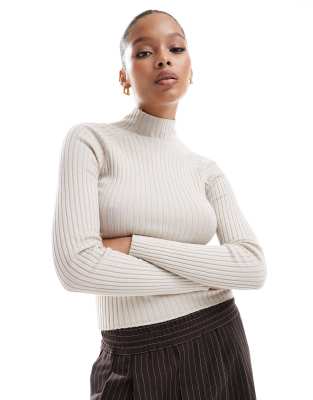 Stradivarius Ribbed Sweater In Beige-neutral