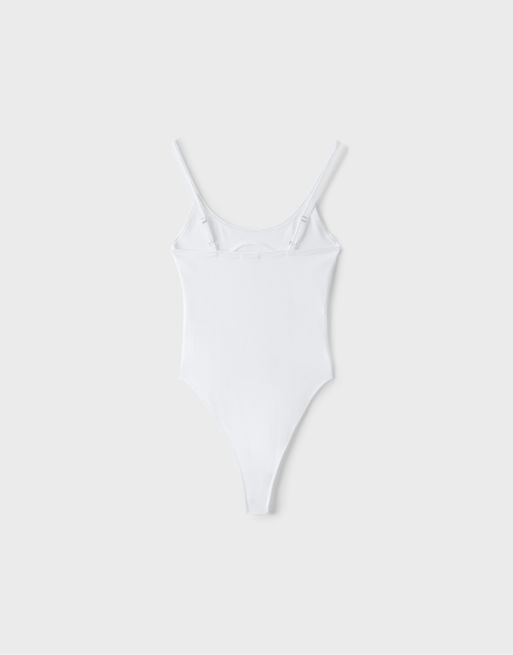 Stradivarius ribstrikket bodystocking med corset-detalje i ecru, 6 af 6