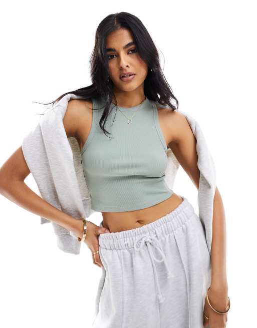 Stradivarius - Ribstrikket og kakifarvet tanktop