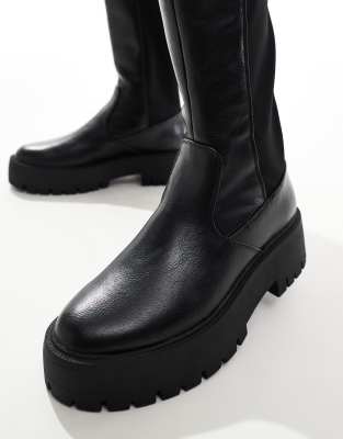 Stradivarius riding boots in black with elastic side | ASOS