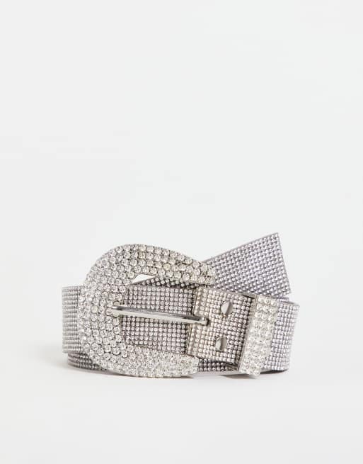 Stradivarius - Riem met diamantjes in zilver