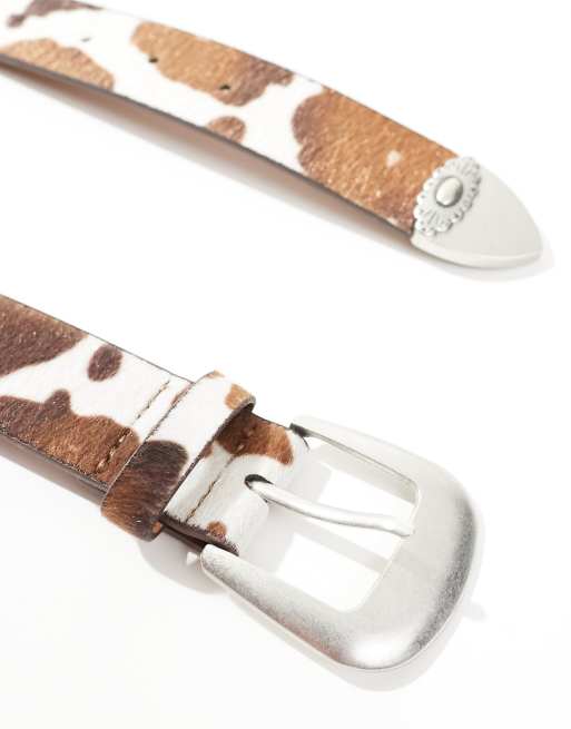 Stradivarius - Riem met koeienprint in multi, 2 van 4