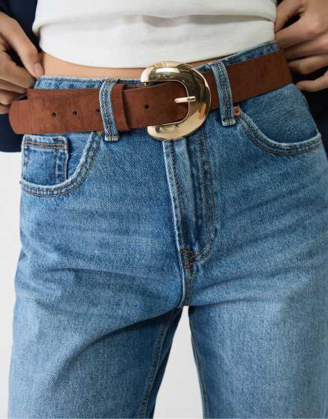 Stradivarius - Riem met maangesp in licht camel - view 1