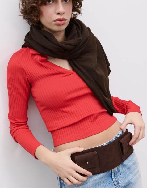 Stradivarius - Riem van imitatiesuède met vakjes in bruin - view 1