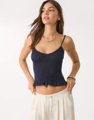 Stradivarius - Riemchenoberteil in Marineblau mit elastischem Detail