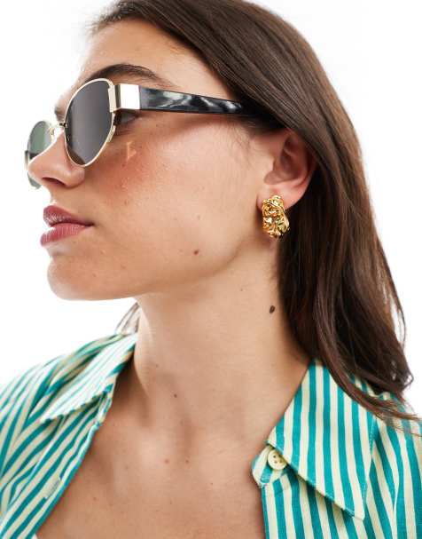 Stradivarius rimless oval sunglasses in gold - view 1