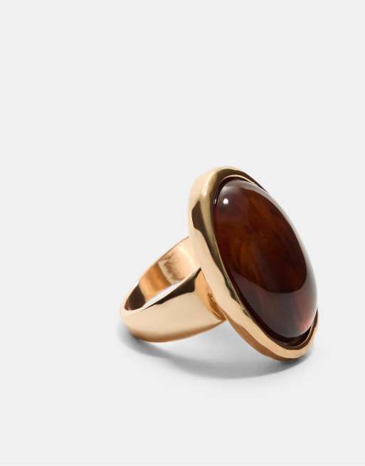 Stradivarius - Ring met contrast in goud
