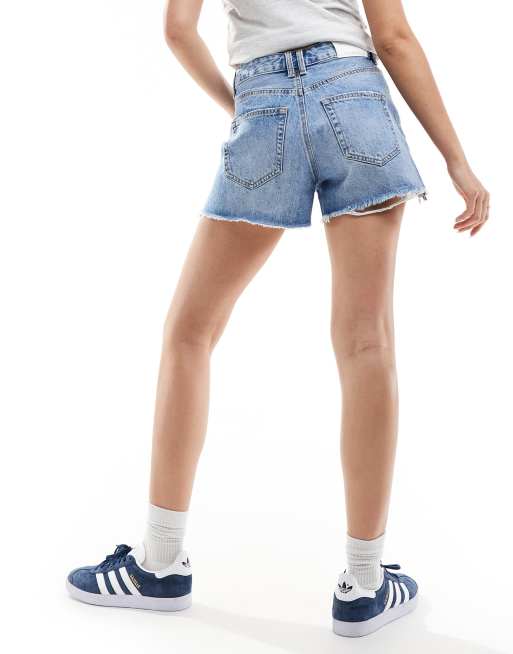 Stradivarius ripped denim short in medium blue