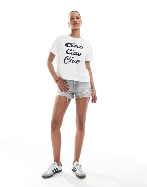 Stradivarius ripped denim shorts in light grey - view 1