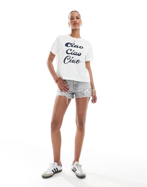 Stradivarius ripped denim shorts in light grey