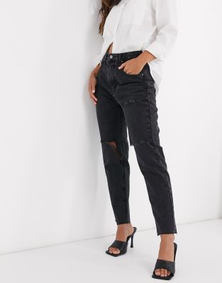 black high waisted ripped mom jeans