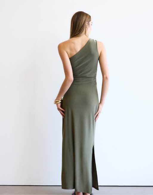 Stradivarius - Robe à détail métallique - Kaki, 3 de 4