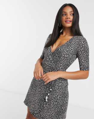 Stradivarius - Robe cache-cœur en jersey à imprimé animal - Monochrome