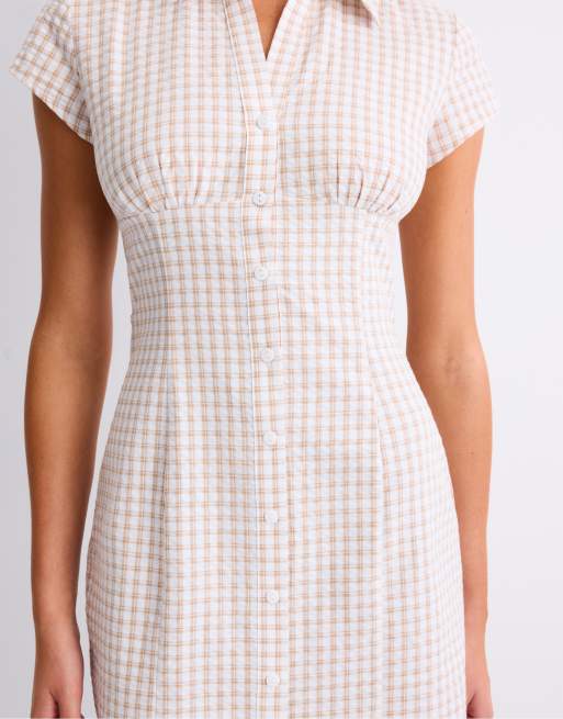 Stradivarius - Robe chemise à carreaux - Taupe, 3 de 4