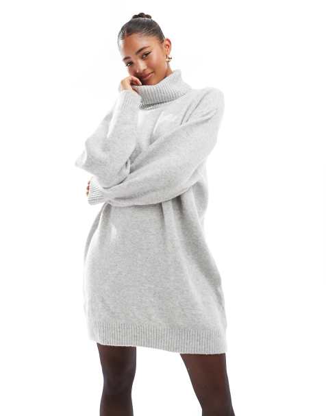 Stradivarius - Robe col roulé courte en maille - Gris - view 1