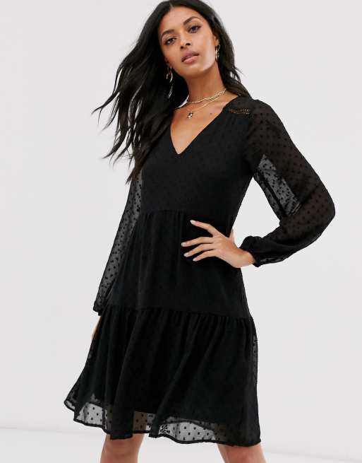 Stradivarius Robe col V avec broderies Noir