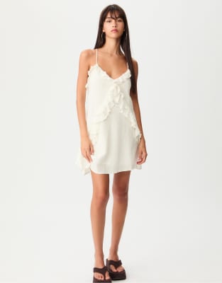 Stradivarius - Robe courte à bretelles et volants - Blanc