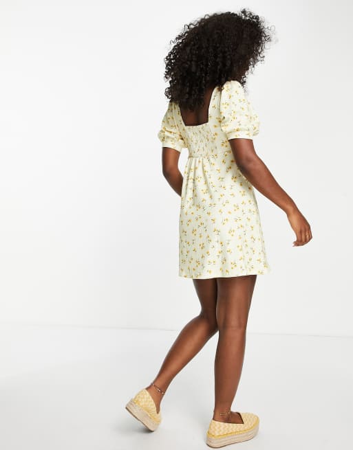 Stradivarius - Robe courte à encolure carrée et imprimé fleurs - Blanc , 4 de 4