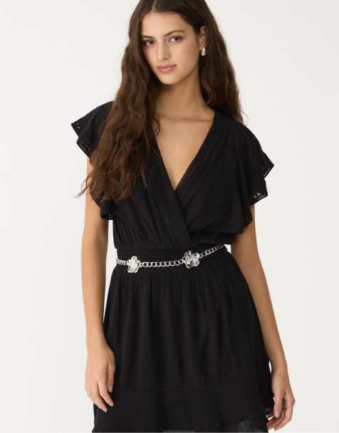 Stradivarius - Robe courte à volants - Noir - view 1