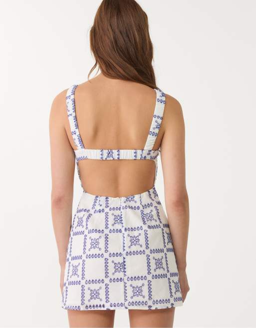 Stradivarius - Robe courte brodée - Bleu, 2 de 4