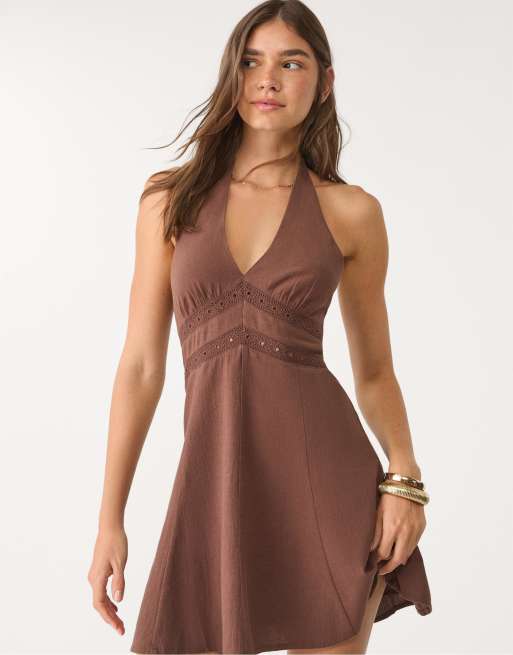 Stradivarius - Robe courte dos nu - Marron, 4 de 4