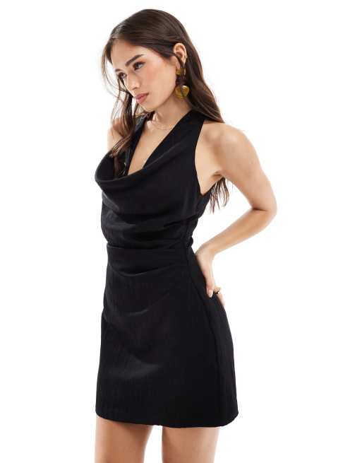 Stradivarius - Robe courte en aspect lin avec col bénitier - Noir, 2 de 4