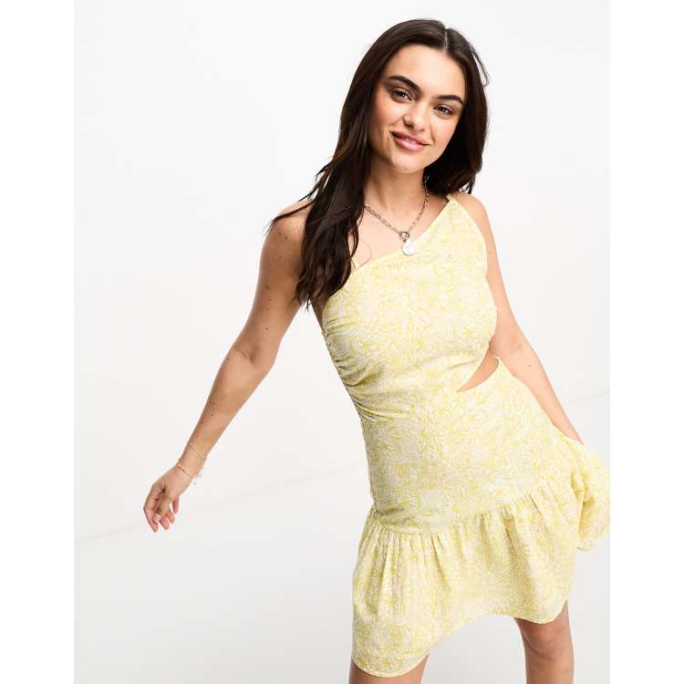 Stradivarius Robe courte en coton d coupes Jaune fleuri