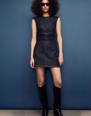 Stradivarius - Robe courte en jean - Bleu denim surteint