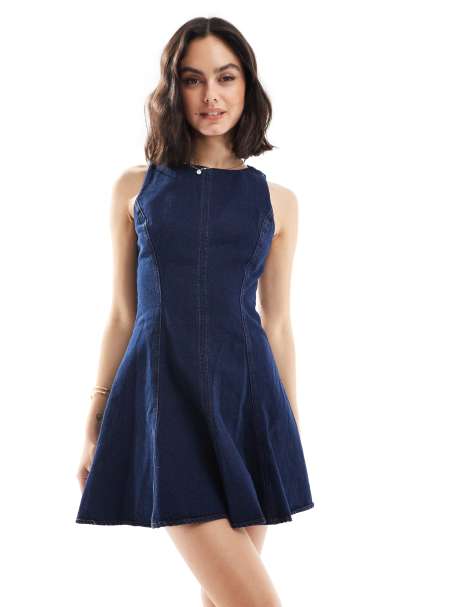 Stradivarius - Robe courte en jean - Bleu foncé délavé - view 1